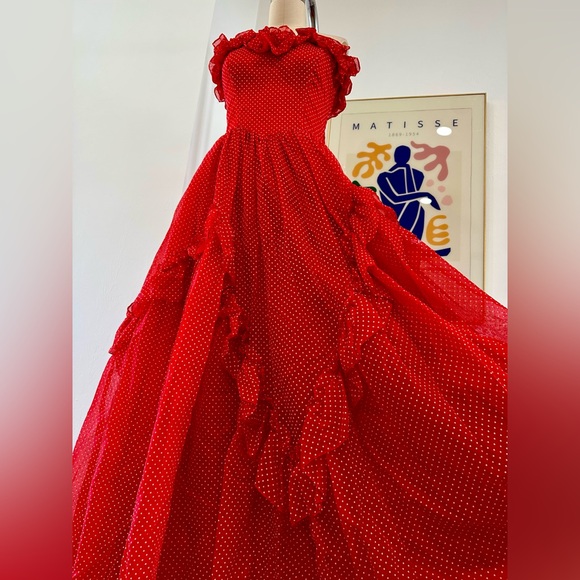 Vintage 70’s/80’s Polka Dot Ruffle Gown - Picture 2 of 16